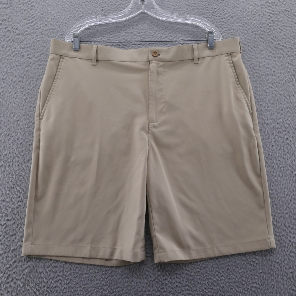 Izod Golf MensPerformance Chino Shorts 40x9 Beige‎ Flat Front Stretch High Rise